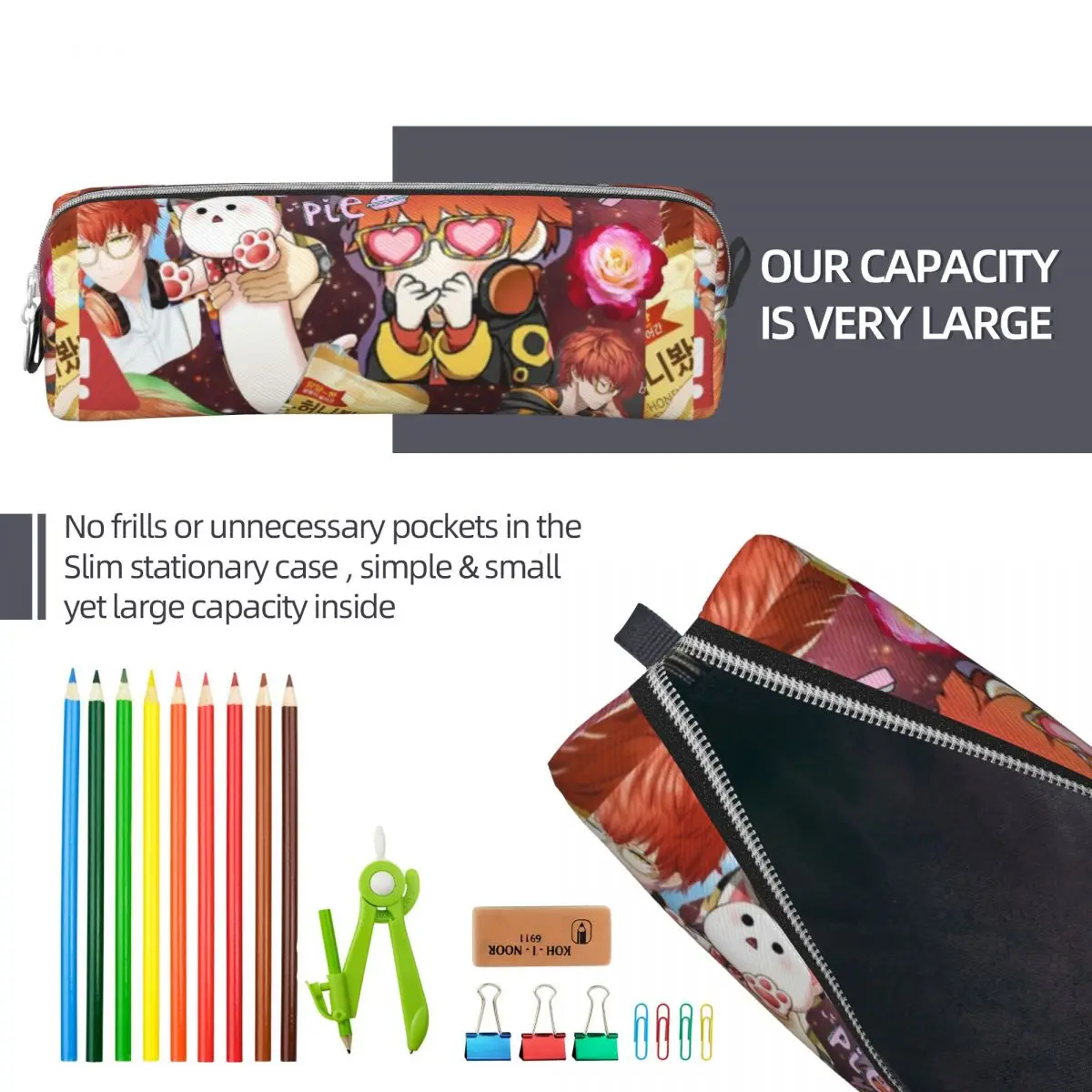 Cute Mystic Messenger 707 Seven Pencil Cases Pencilcases Pen for Student Big Capacity Bag Students School Cosmetic Stationery