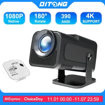 DITONG HY320 Newly Native 1080P Android 4K 1080p Projector 390ANSI Wifi Cinema Outdoor Portable 180° Rotable hy300 Projector