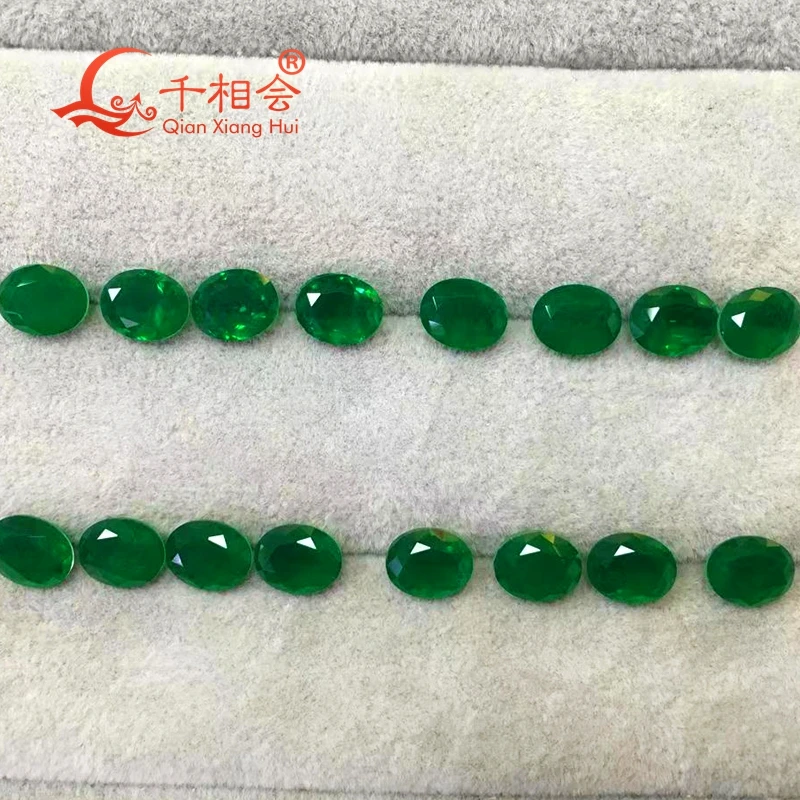 Oval shape natural crystal add glass green color and red color loose stone