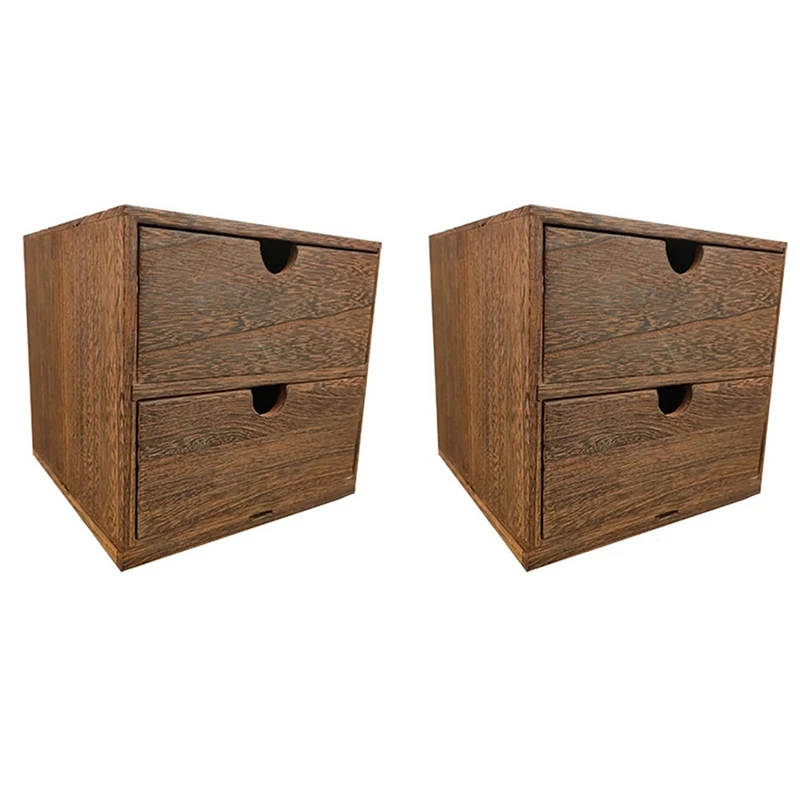 

2X Wooden Box Storage Drawer Wooden Chest Of Drawers Jewelry Cosmetics Organizer Office Home Decoration Storage Box A