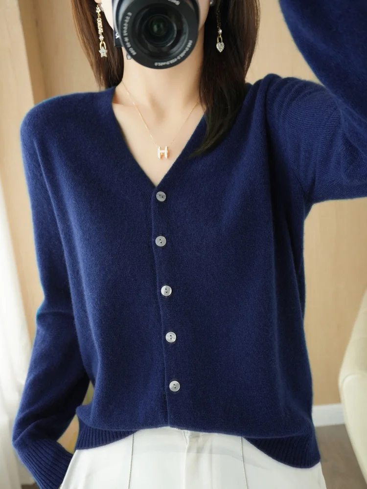 New Women's cashmere cardigan Spring and Autumn Women's cardigan V-neck casual fashion top with multiple colors available