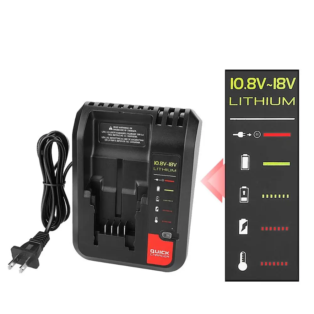 

PCC692L Li-ion Battery Charger For Black Decker For Porter Cable Stanley 10.8V 14.4V 18V PCC690L FMC692L FMC690L FMC688 FMC686
