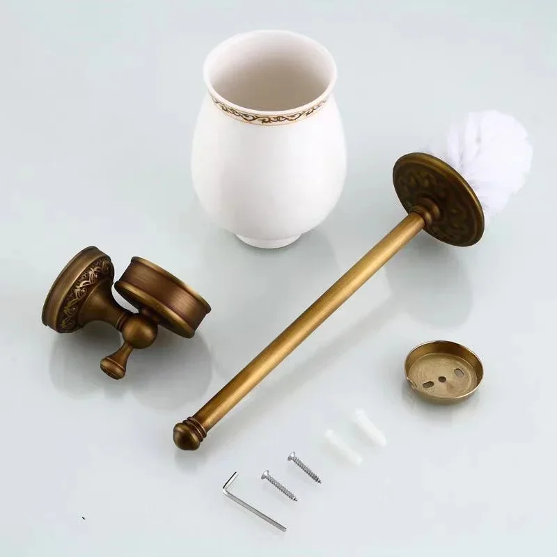 Antique Brass Wall-Mounted Toilet Brush Holder - Traditional European Design