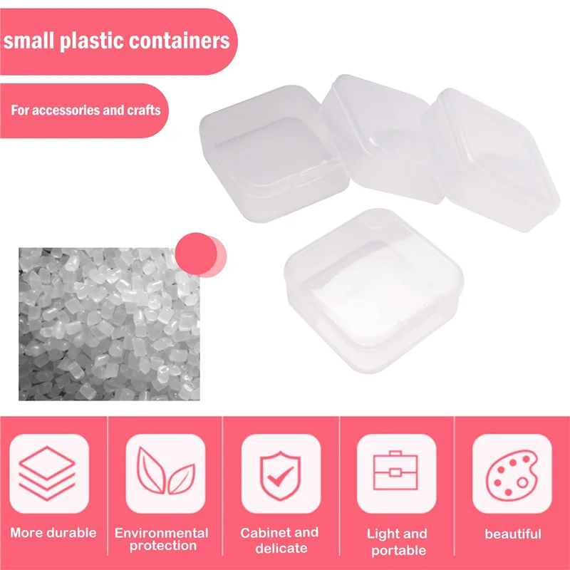 AUAU-액세서리, 공예, 학습 용품, 나사, 드릴용 힌지 뚜껑이 있는 작은 투명 플라스틱 비즈 보관 용기 상자