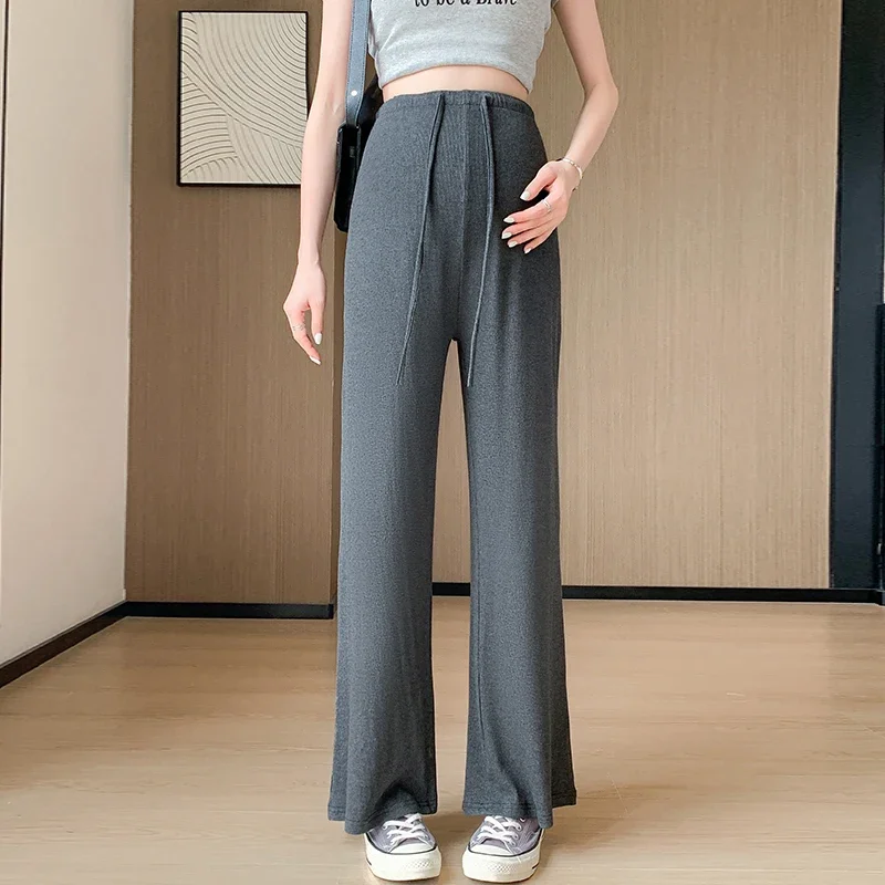 2025 Spring Maternity Drawstring Waist Pants Long Loose Casual Pregnant Woman Trousers Wide Legs Pregnancy Straight Pants 6