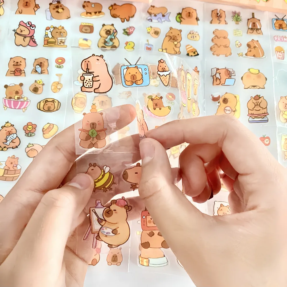 100pcs Kawaii Capybara 낙서 스티커 선물 상자 | 저널 및 테크 가젯용 인증 방수 PET 데칼 ?