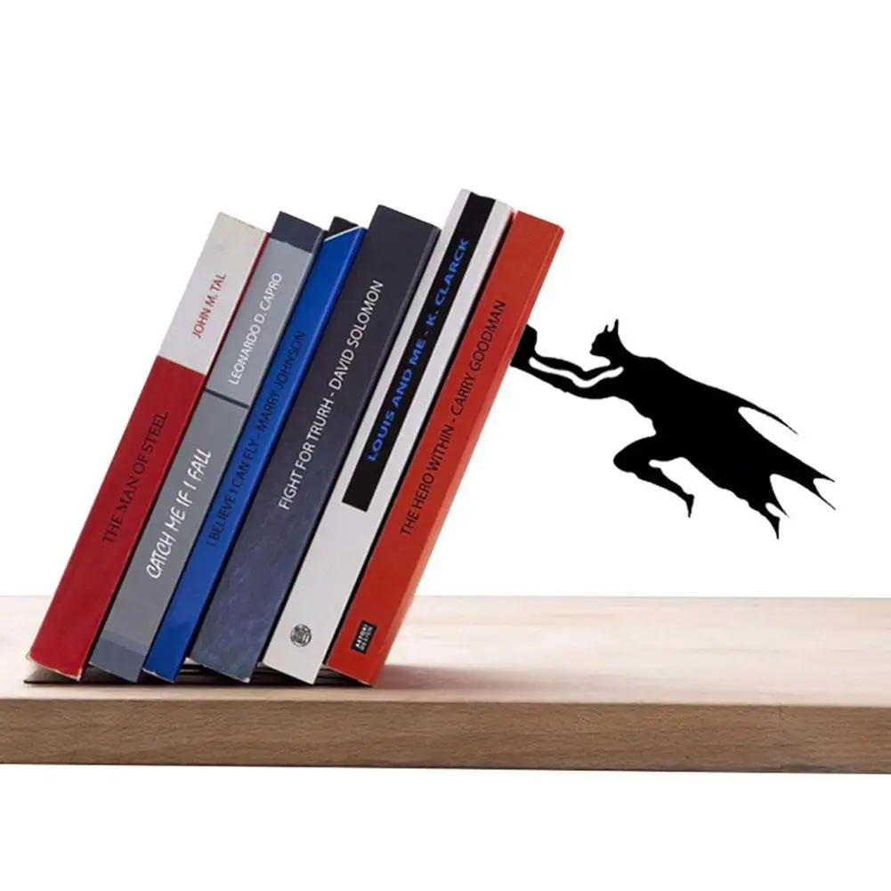 Metal Bookshelf For Super Hero Bookend Figurines Decor Desktop Office Ornament Books Standing Base Student Storage Supplies