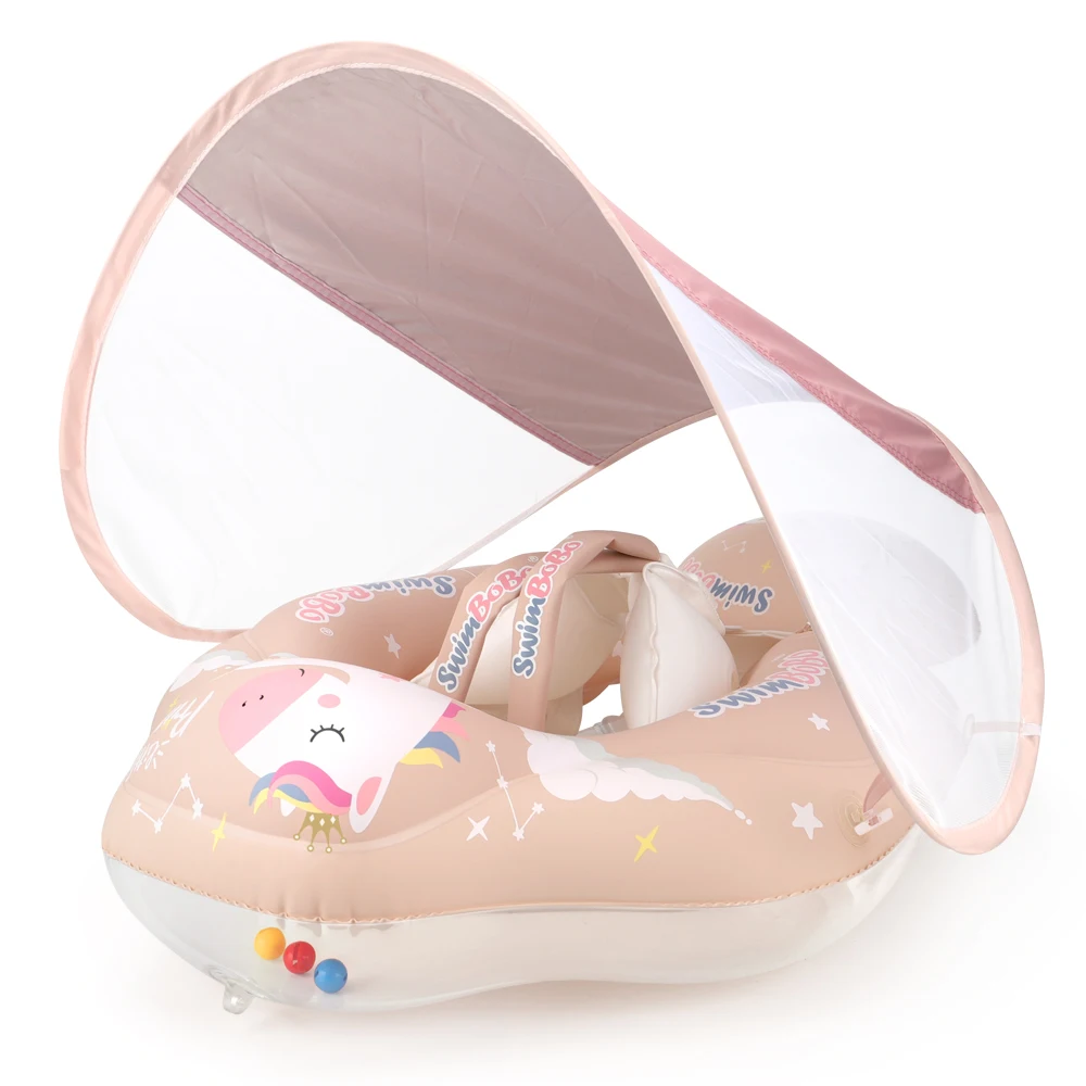 Baby Swimming Float With Canopy Splash Play Inflatable Baby Pool Float Ring Swan Toys Swim Trainer for Girls 6