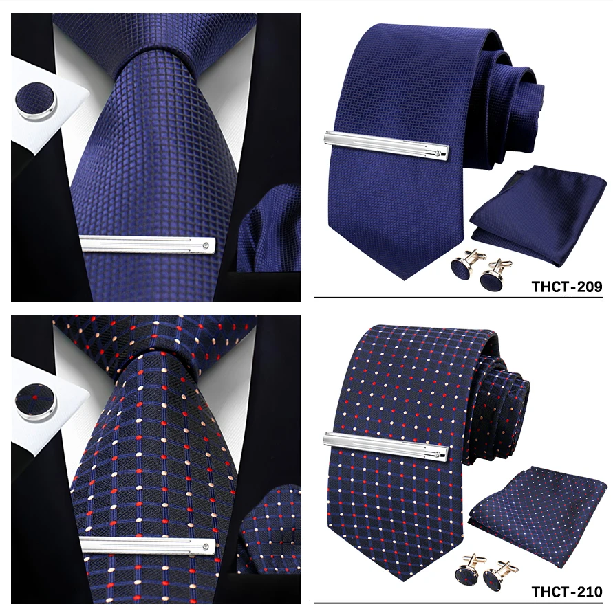 Top Qualität Elegante Krawatten Set Hanky Manschettenknopf Krawatte Clips Business Krawatte Für Männer Hochzeit Formale Gravata Anzug Zubehör Herren Geschenk – Detail 14