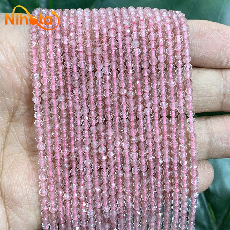 

Natural Faceted Strawberry Crystal Quartz Round Beads DIY Fashion Women's Bracelet Earrings for Jewelry Making 15'' 2mm/3mm