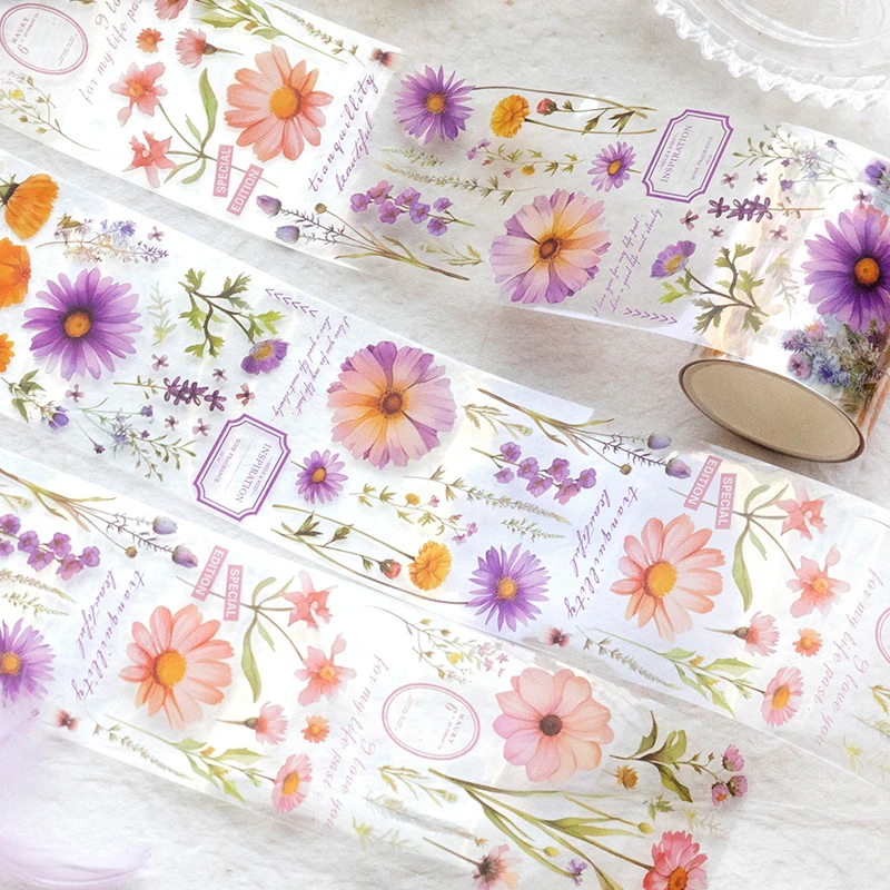 Flower Tape 5x200cm Creative Flower PET Tape for DIY Collage Scrapbooking