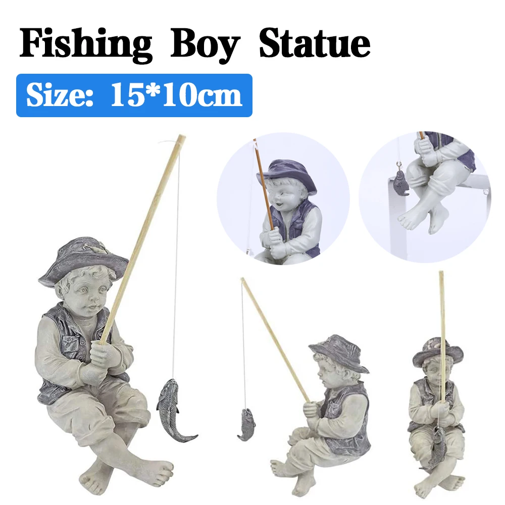 Pond Fishing Statue Resin Fisherman Boy with Removable Fishing Rod Figurine  Sculpture Real Gravel Hand-Cast for Lawn Decoration - AliExpress