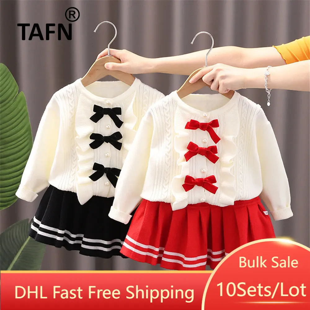 10sets Bulk Wholesale Baby Girl's Dress Two Piece Set Bowknot Ruched