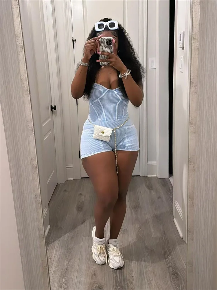 Wmstar Jumpsuit Women New in Summer 2024 Sexy Slip Short Sleeve Solid Bodycon Rompers Club Outfits Wholesale Dropshipping 2024