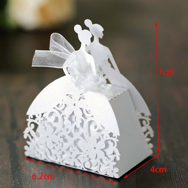 Laser Cut Pearl Paper Gift Boxes with Ribbon – Elegant Candy Chocolate Packaging for We... - SKU GBR17058 - UGI Packaging