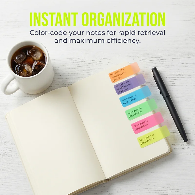Colorful Transparent Index Tabs - 6 Colors, Self-Adhesive Sticky Notes
