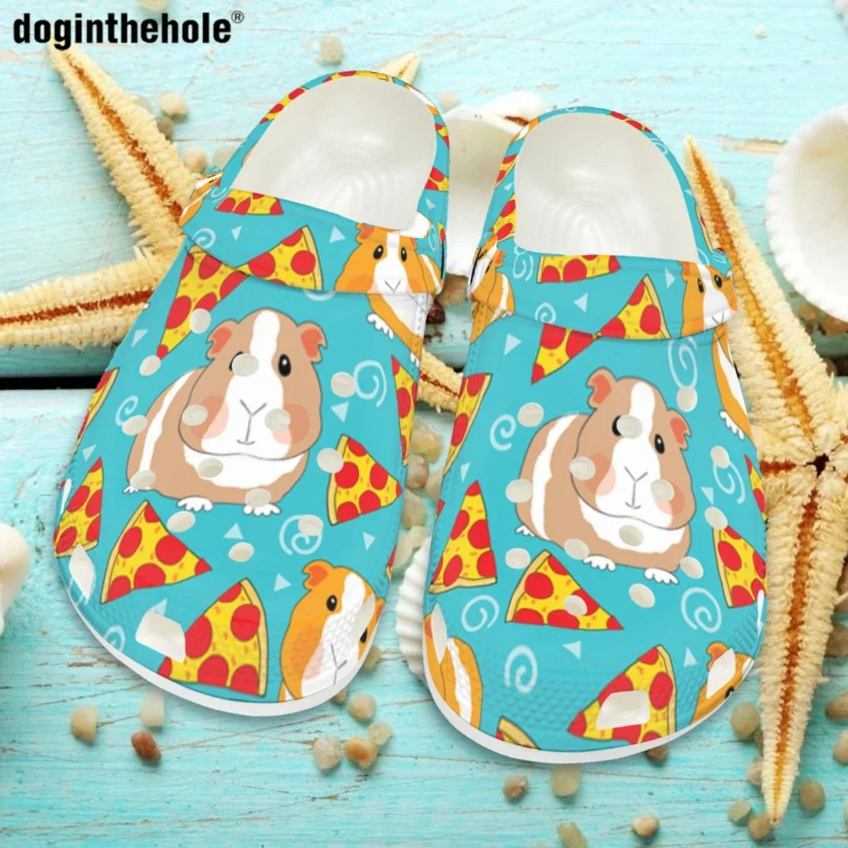 New Summer Clogs For Women Cute Cartoon Guinea Pig Print Slippers Men Outdoor Beach Wading Sandals Garden Hole Shoe