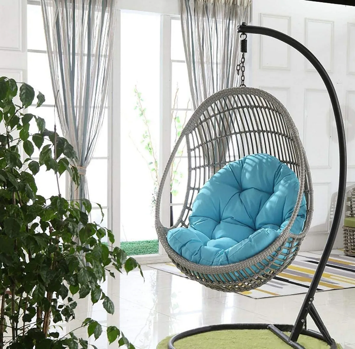 Round Hanging Egg Hammock Chair, Swing Seat Cushion, Thick Nest, Back for Indoor and Outdoor Patio images - 6