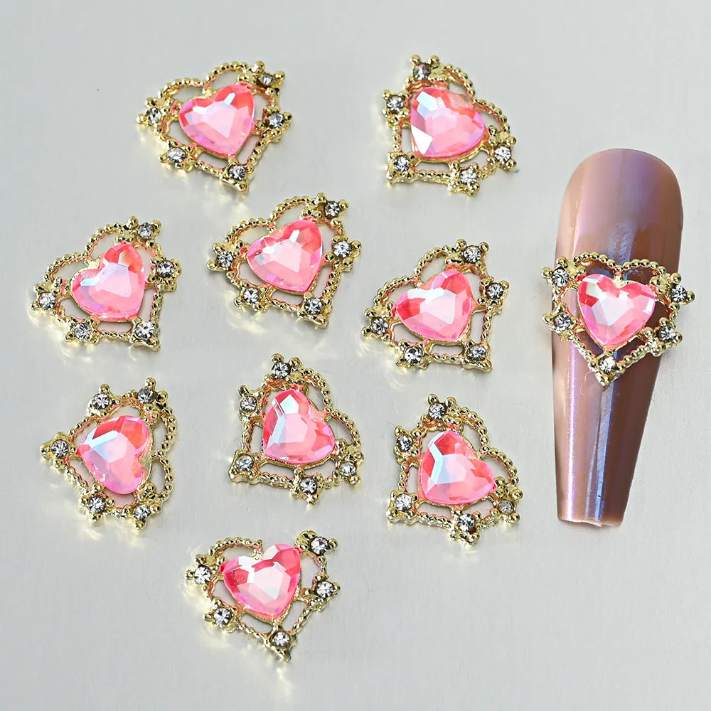 

10Pcs 12x10mm Crystal Heart Shaped Nail Art Charms Alloy Aurora Magic Gems Jewelry For Multi-Colors Nail Rhinestone Accessories