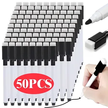 5-50PCS Black Dry Erase Markers with Eraser Cap White Board Dry Erase Markers Classroom Dry Wipe Pens for Home Office School