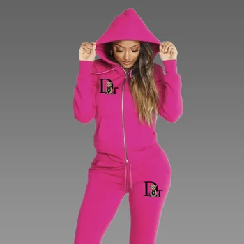 2025 Women Sets Zipper Cardigan Hoodie Sweatpant 2-piece Designer Clothes Fashion Jogging Clothing Chandals Famale Sports Suit 1