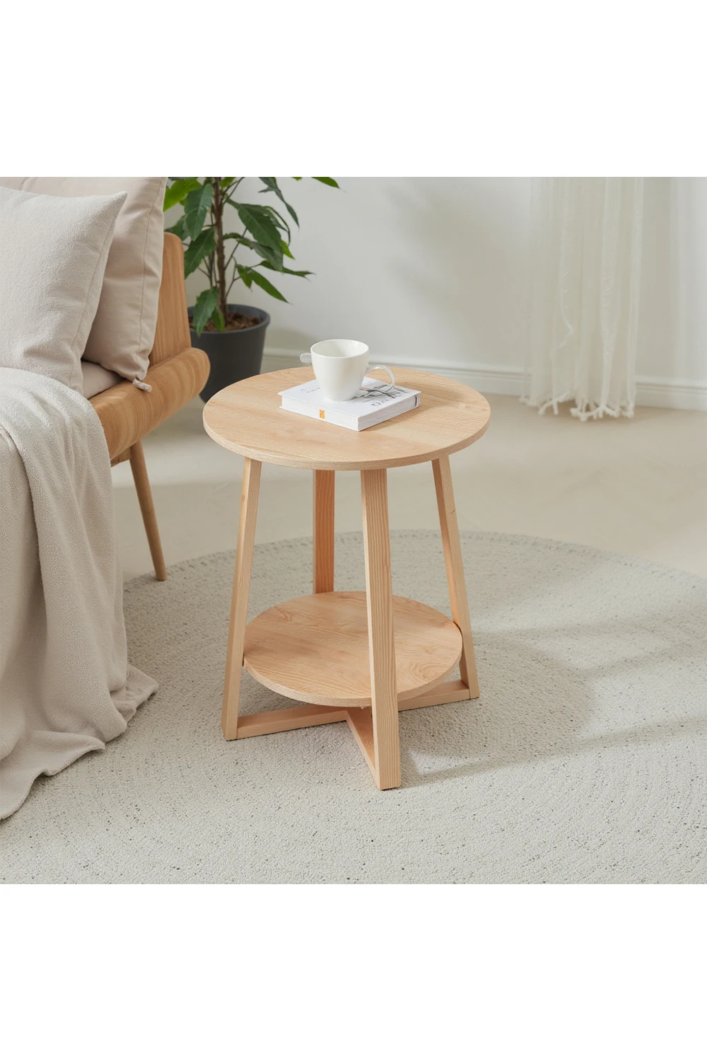 【Breeins】2-Tier Round Wooden Coffee Side Table