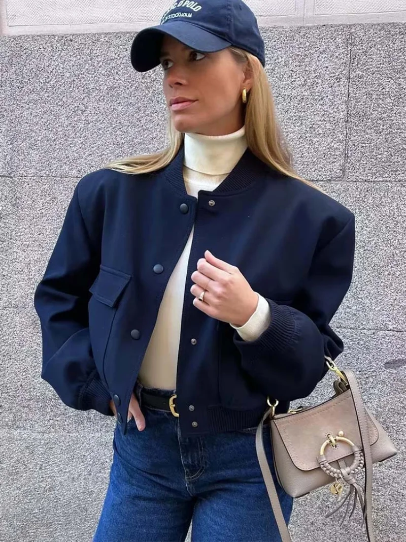 

2023 Women's Bomber Jacket Fashion with Pockets Spring Jackets Coat Vintage Long Sleeve Casual New In Outerwears Chic Tops EF98