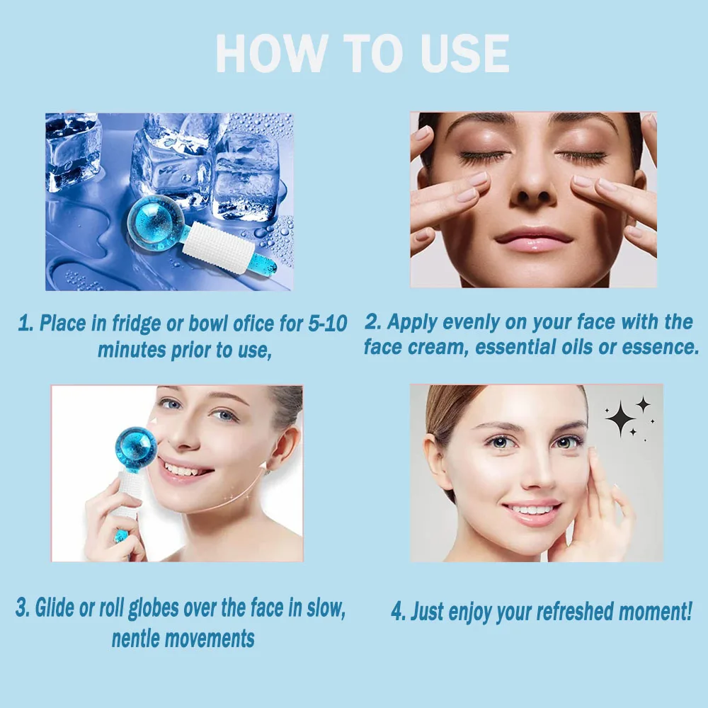 2pcs/Box Large Beauty Ice Hockey Roller Energy Massage Crystal Face and Eye Roller Ball Water Wave Ice Globes Skin Care