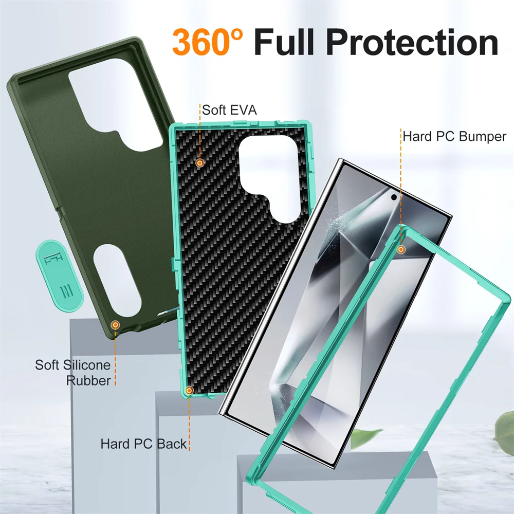 Nova capa de proteção híbrida 3 em 1 Defender para Samsung Galaxy S24 Ultra Kickstand Body Cover Funda S24Plus_voghion.com