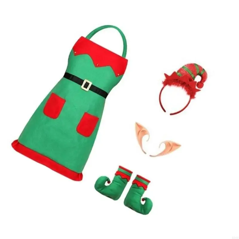 Weihnachten Schürze Kleid Set Festival Urlaub Party Outfit Elf Kostüm Zubehör B03E – Detail 2