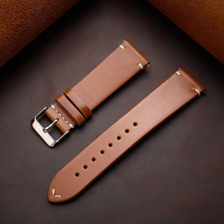 Vintage Leather Quick Release Watchband - Oil Wax Finish, Multiple Sizes, Unisex Business Accessory - 22mm (Yellow Brown)