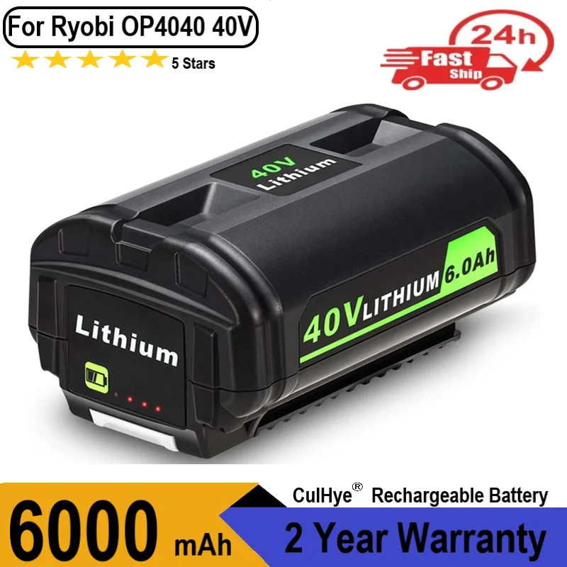 Сменный литийионный аккумулятор Culhye OP40401 OP4050A 6000 мА · ч 40 в для Ryobi RY40502 RY40200 RY4040 |