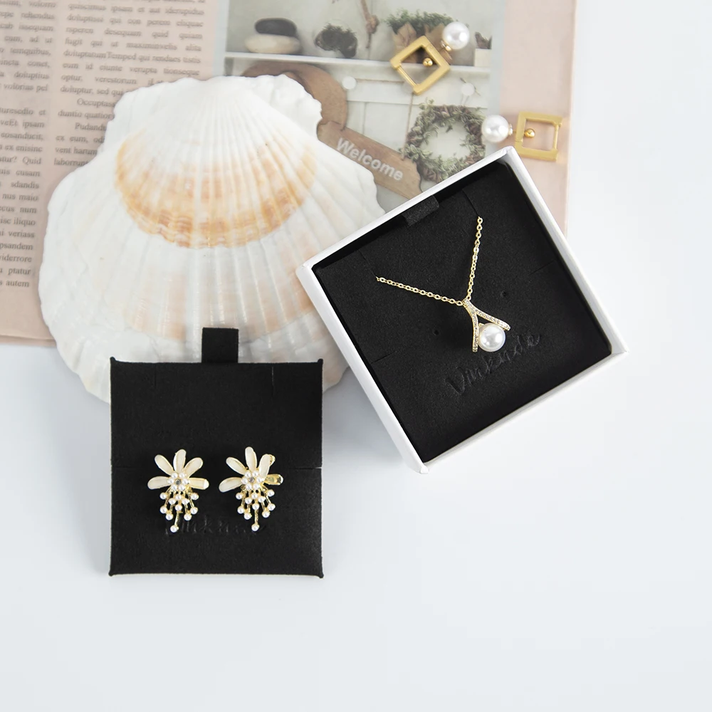 6x6cm Earrings Necklaces Display Cards Custom Logo Ear Studs Microfiber Card for Women Jewelry Packaging Hang Tag Pads Holder