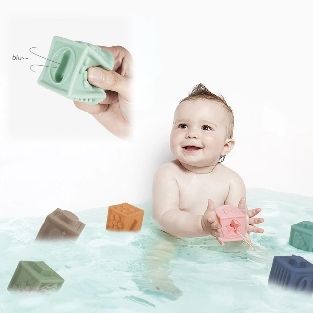 6/12Pcs Silicone Building Blocks Sensory Grasp Toys 3D Soft Touch Ball Rubber Stacking Cube Kids Bath Baby Toy 12 Months Gifts 4