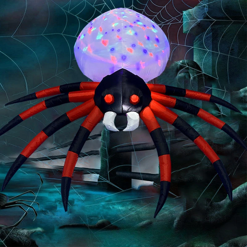 

8 Ft Giant Spider Inflatable Toys Halloween Outdoor Decoration LED Roating Lights Kaleidoscope Spider Bar Club Home Party Decor