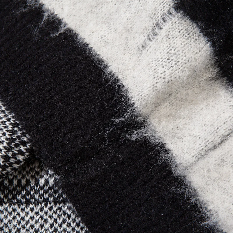 UPRAKF Striped Sweater Lapel Knit Autumn Loose All-Match Round Neck Winter Tops Trendy Pullovers