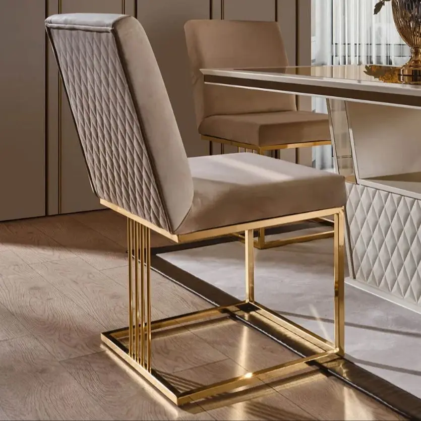 

High Quality Luxury Gold Stainless Steel Dining Chair Velvet Restaurant Chair Wedding Chair For Home Hotel