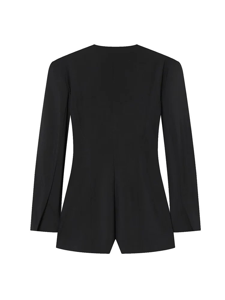 Women Solid Blazer Playsuits Vintage V-Neck Long Sleeve Fashion Commuting Rompers Simple Casual Spring Autumn Ladies Clothes