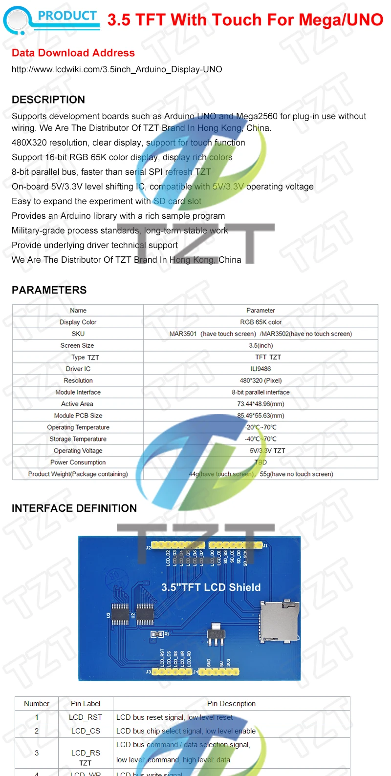 3,5 Zoll 3,5 Zoll TFT LCD Touch Screen Modul 480x320 ST7796U ILI9486 LCD Display für Arduino UNO MEGA2560 Board mit/ohne Touch – Detail 5