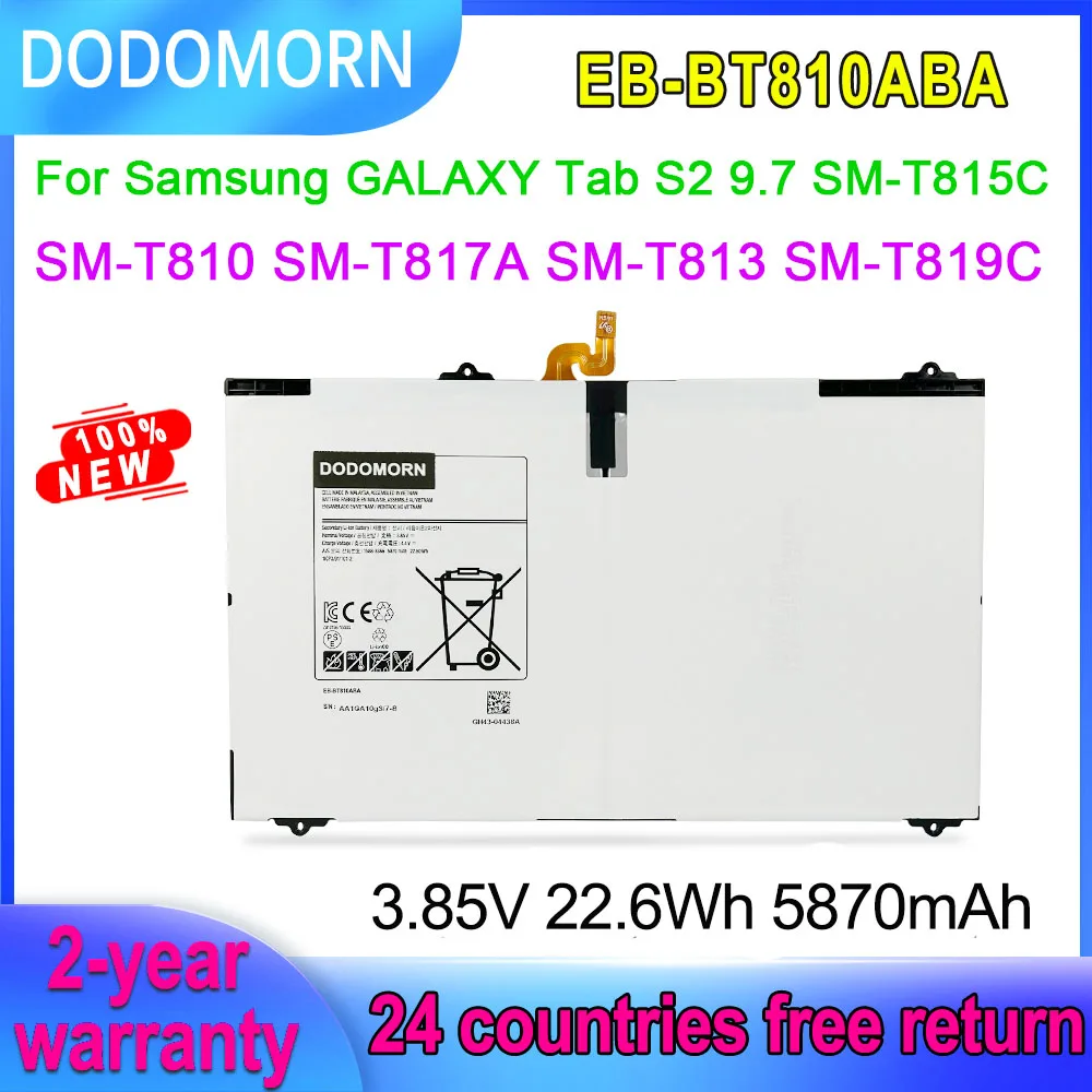 

DODOMORN EB-BT810ABA Battery For Samsung Galaxy Tab S2 9.7 SM-T810 SM-T813 SM-T815C SM-T817A SM-T819C Tablet 3.85V 22.6Wh