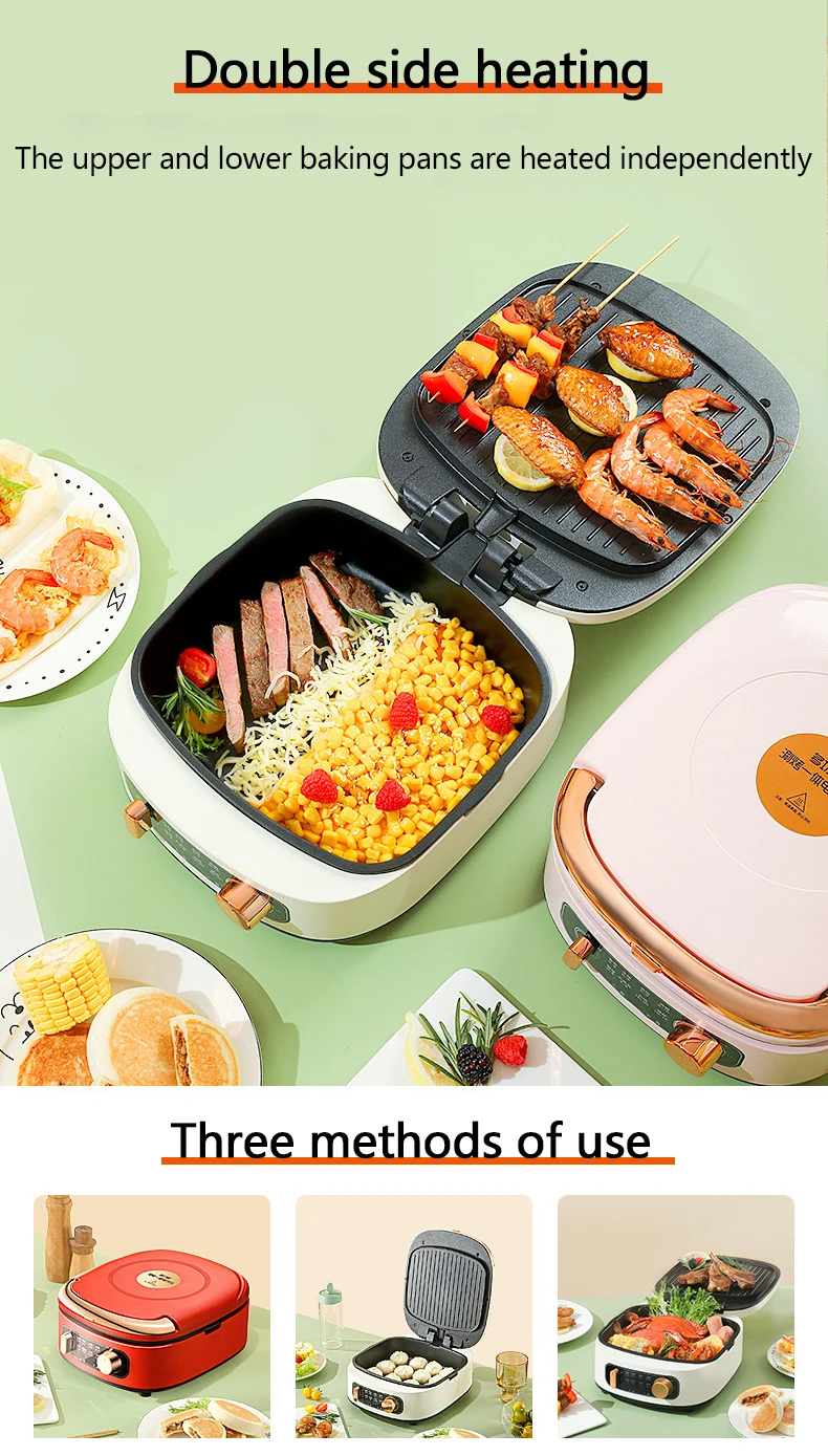 Description Picture 3 of itemCUKYI Suspended Double-Sided Heating Baking Pan Electric Skillet Automatic Pizza Pancake BBQ Maker Grilling Machine 220V