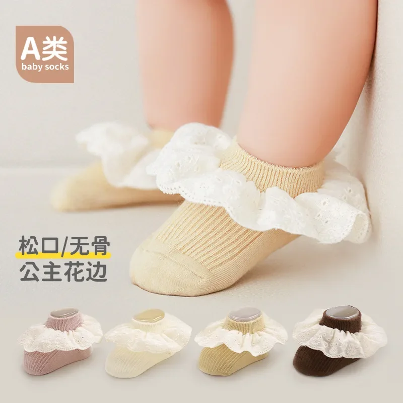 

Autumn Winter 97% Combed Cotton Baby Lace Big Lace Girl Princess Socks Dance Socks Short Tube White Double Needle