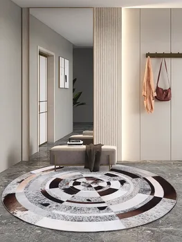 Handmade Stitching Real Cow Hide Living Room Carpet Genuine Cowhide Round Rug Bedside Floor Mat Natural Cow Fur Bedroom Carpets