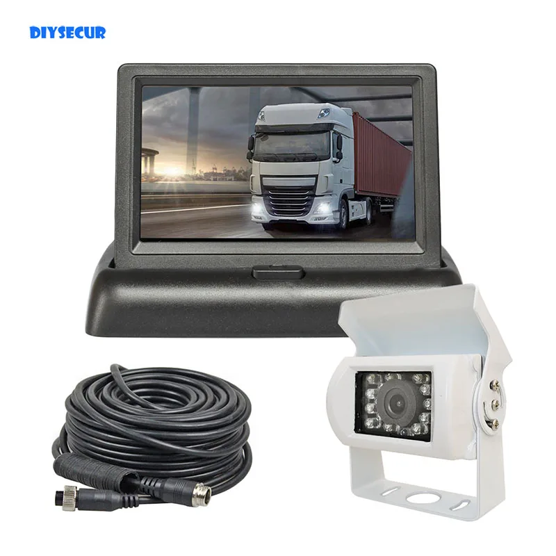 

DIYSECUR DC12V-24V 4PIN 4.3inch Reverse Rear View Car Monitor Waterproof CCD Backup Night Vision Bus Truck Camera White