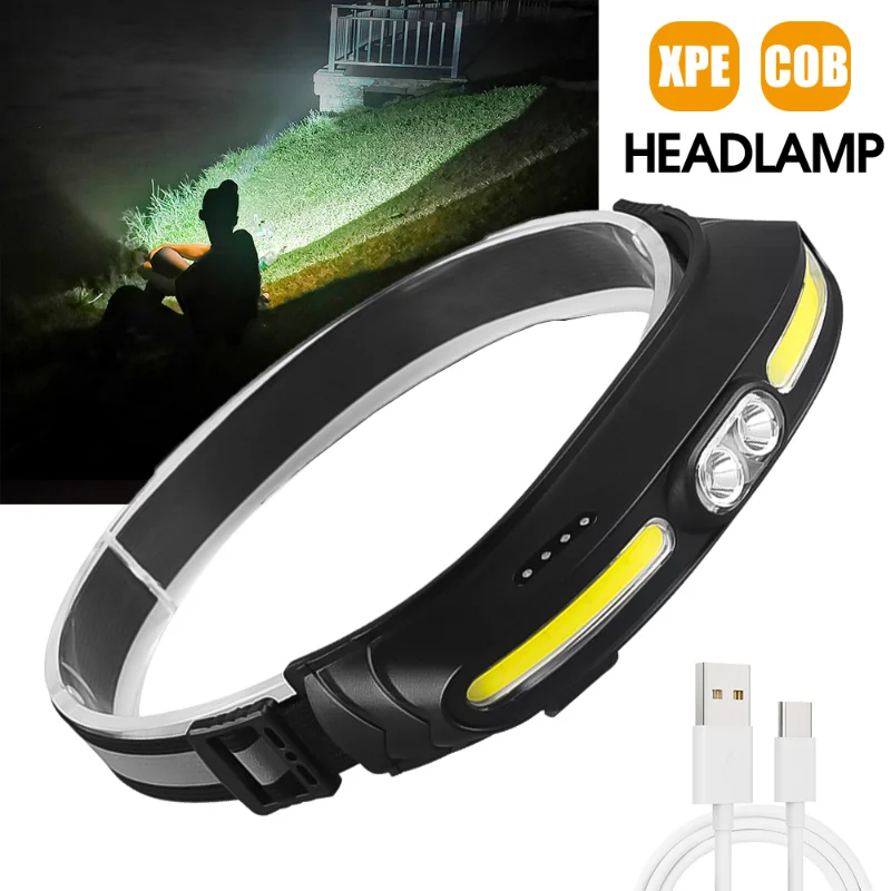 

Portable Mini LED Headlamp 5 Mode Powerful COB Head Lamp Flashlight USB Rechargeable Torch Outdoor Camping Fishing Lighting Lamp