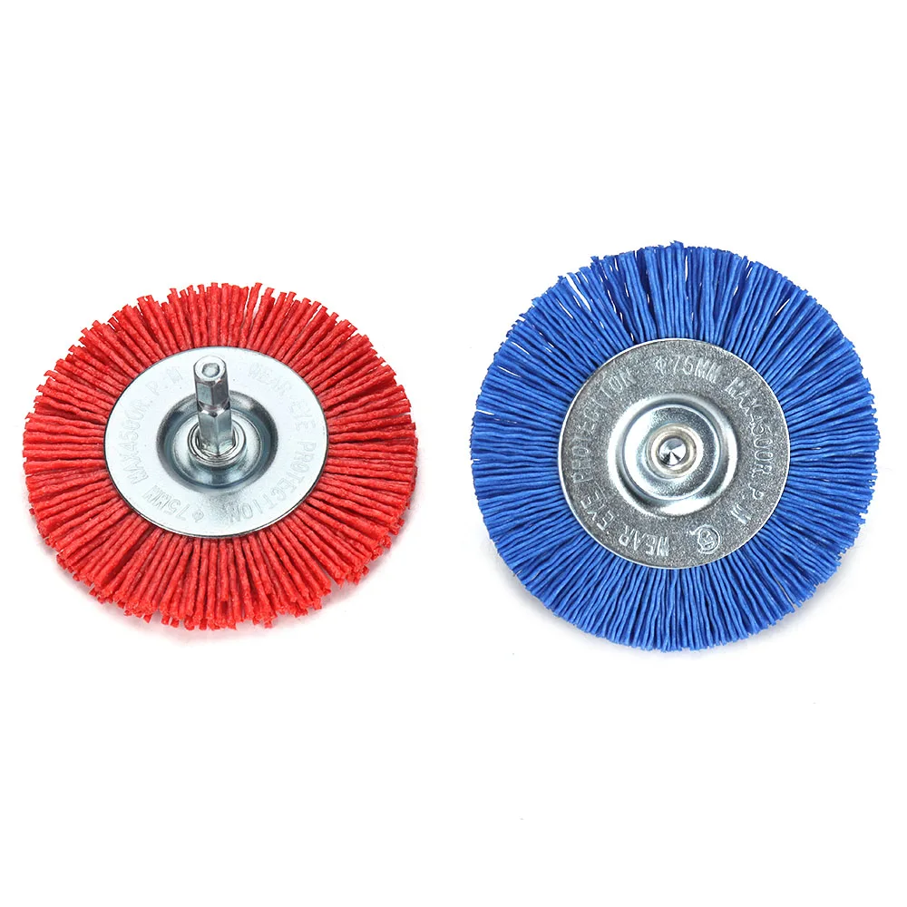 3 zoll Flache Nylon Schleif Rad Pinsel Bohrer Pinsel Max RPM 4,500 1/4 "Hex Schaft für Metall Entfernen Rost korrosion Malen – Detail 5