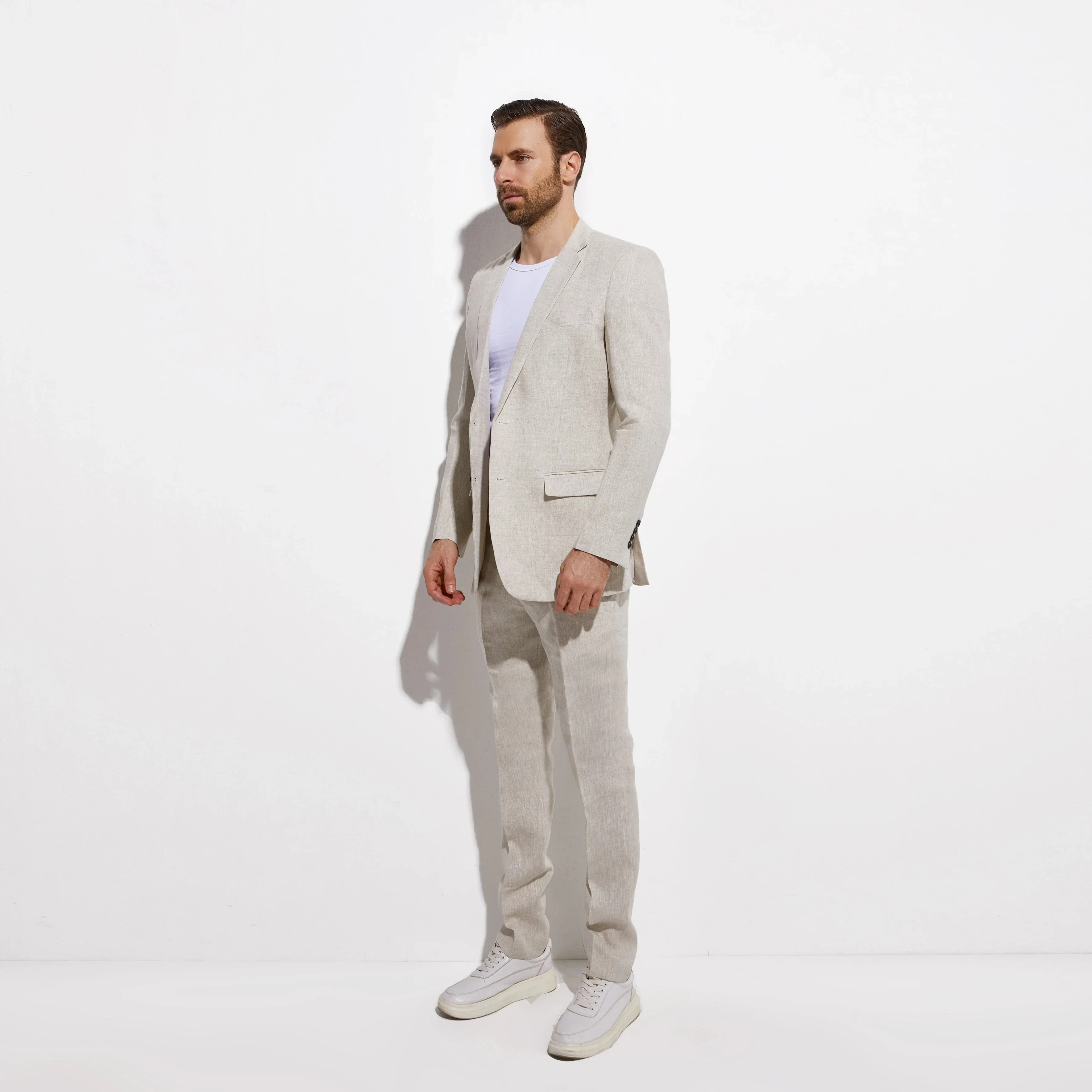 Beige Summer Linen Fashion Men Suits Casual Slim Fit Blazers Hombre High Quality Custom 2 Piece Set Jacket Pant Costume Homme