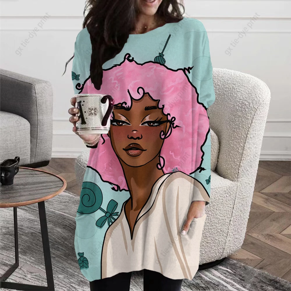 

2023 Spring And Autumn New Hot-Selling 3d Pattern Printing Dynamic And Dazzling Women's Long-Sleeved Butt-Covering Large Size To