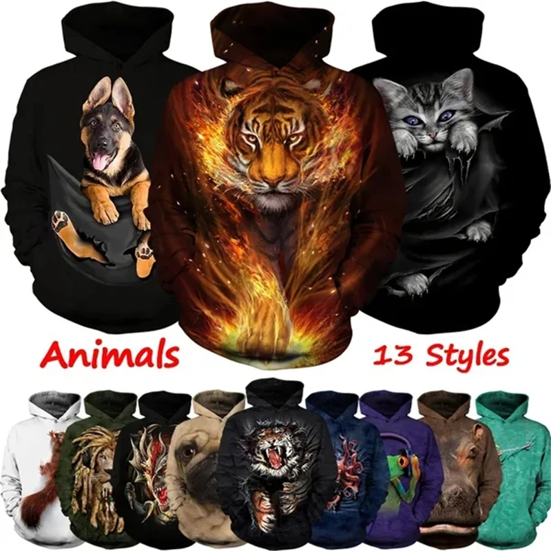 

Autumn New Fashion Cool Dog Tiger Lion Animal Hoodie 3D Printing Men's Round Neck Hoodie Tops Couple Hoodie Chilren Costumes