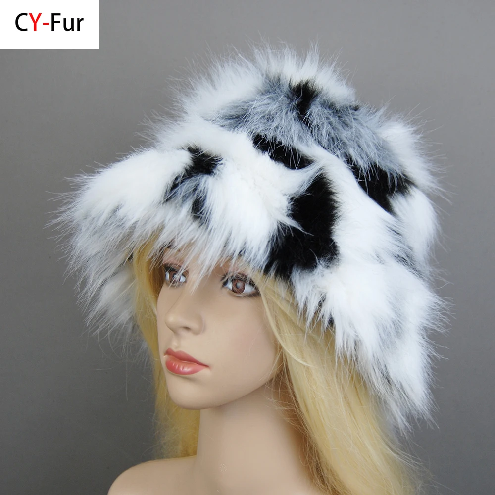 

New Style Brand Fake Fox Fur Hats Super Soft Women Winter Hat Cotton Lining Warm Russian Fashion Ski Beanies Plush Solid Color